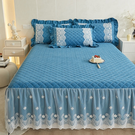 网红馆 2025新款亲肤蕾丝床裙-梦想生活 钻石蓝