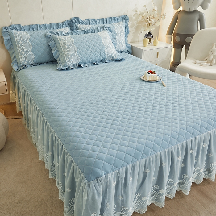 91家纺网 家纺一手货源 找家纺 网红馆 2025新款亲肤蕾丝床裙-梦想生活 海茵蓝