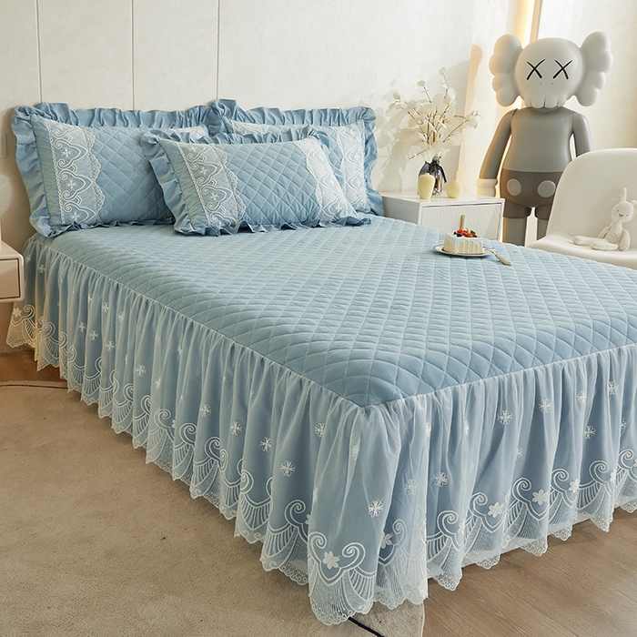 91家纺网 家纺一手货源 找家纺 网红馆 2025新款亲肤蕾丝床裙-梦想生活 海茵蓝