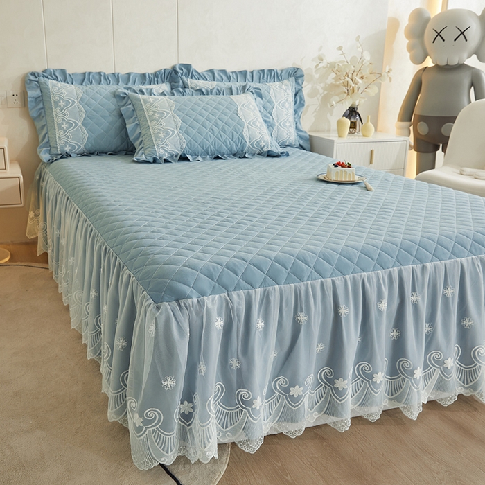 91家纺网 家纺一手货源 找家纺 网红馆 2025新款亲肤蕾丝床裙-梦想生活 海茵蓝