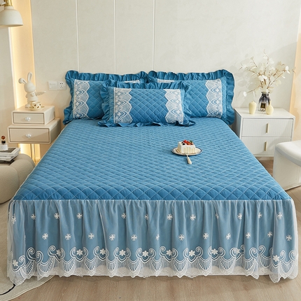 91家纺网 家纺一手货源 找家纺 网红馆 2025新款亲肤蕾丝床裙-梦想生活 钻石蓝