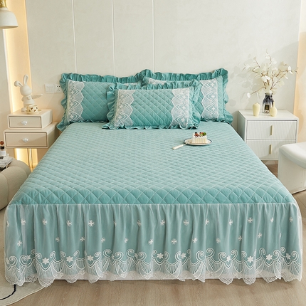 91家纺网 家纺一手货源 找家纺 网红馆 2025新款亲肤蕾丝床裙-梦想生活 莺茶绿