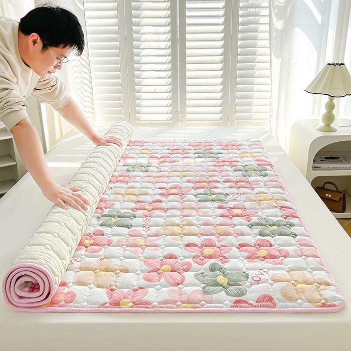 91家纺网 家纺一手货源 找家纺 富威堡2023新款A类棉花床垫床褥子床护垫夹棉防滑可机洗床盖床垫软席款 向阳红