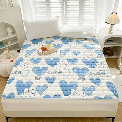 91家纺网 家纺一手货源 找家纺 富威堡2023新款A类棉花床垫床褥子床护垫夹棉防滑可机洗床盖床垫软席款 爱心兔