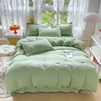 91家纺网 家纺一手货源 找家纺 （总）2023春夏新品A类双层纱水洗棉麻四件套-蝶恋花系列