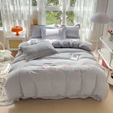 91家纺网 家纺一手货源 找家纺 （总）2023春夏新品A类双层纱水洗棉麻四件套-蝶恋花系列