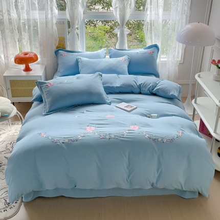 91家纺网 家纺一手货源 找家纺 （总）2023春夏新品A类双层纱水洗棉麻四件套-蝶恋花系列