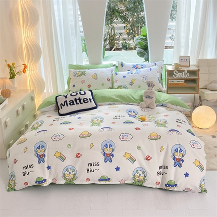 91家纺网 家纺一手货源 找家纺 多品家纺 2023新款暗线13070印花全棉四件套 宇宙超人