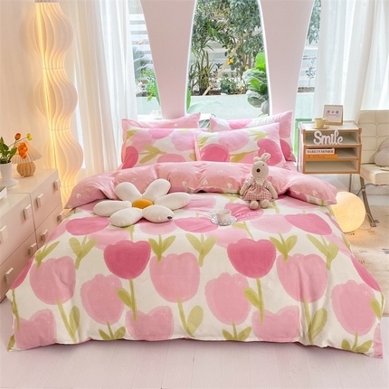 91家纺网 家纺一手货源 找家纺 多品家纺 2023新款暗线13070印花全棉四件套 素馨花恋-粉