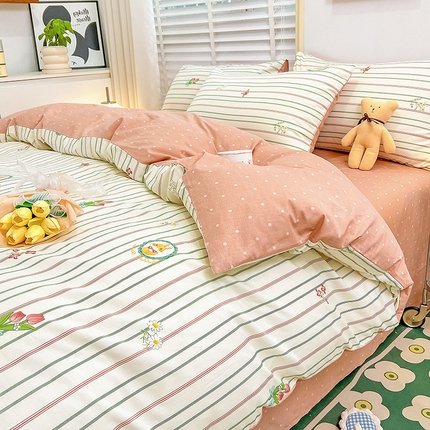 捌月 2023新款13372全棉四件套竖纹印花系列 兔小姐