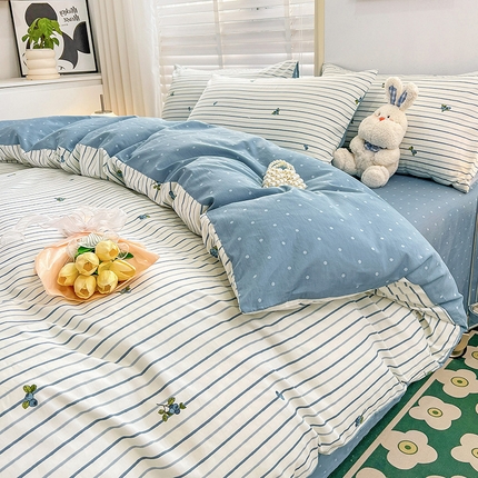 捌月 2023新款13372全棉四件套竖纹印花系列 小兰花