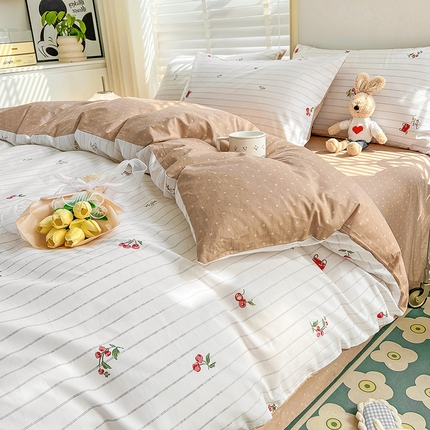 捌月 2023新款13372全棉四件套竖纹印花系列 小甜心