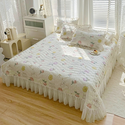 宜凡 2023新款全棉蕾丝刺绣床盖三件套 妙趣花园