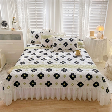 宜凡 2023新款全棉蕾丝刺绣床盖三件套 优梦缇香