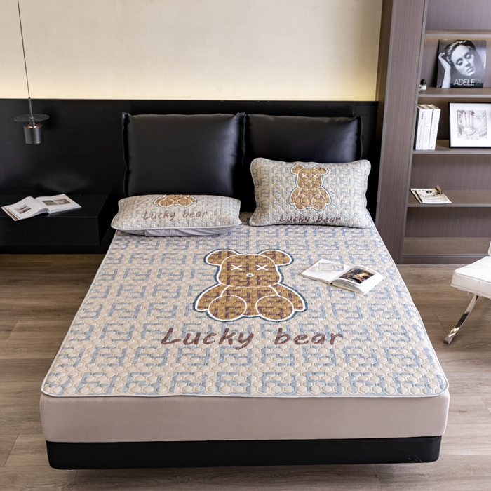 91家纺网 家纺一手货源 找家纺 摩卡 2024新品凉感丝床笠乳胶凉席三件套 咔芬