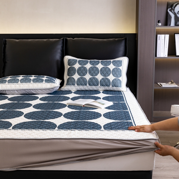 91家纺网 家纺一手货源 找家纺 摩卡 2024新品凉感丝床笠乳胶凉席三件套 圆舞曲