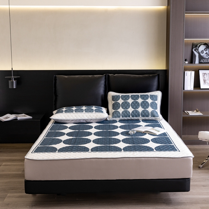 91家纺网 家纺一手货源 找家纺 摩卡 2024新品凉感丝床笠乳胶凉席三件套 圆舞曲