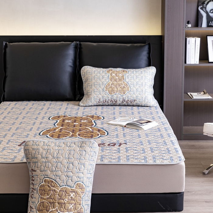 91家纺网 家纺一手货源 找家纺 摩卡 2024新品凉感丝床笠乳胶凉席三件套 咔芬