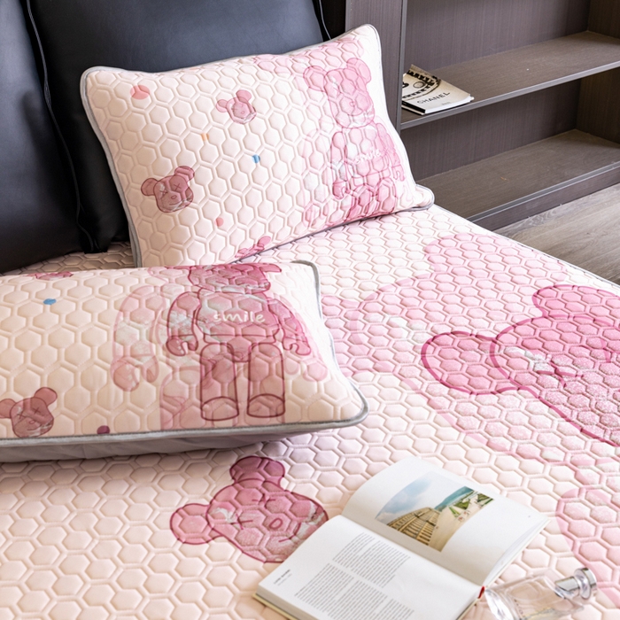 91家纺网 家纺一手货源 找家纺 摩卡 2024新品凉感丝床笠乳胶凉席三件套 流沙