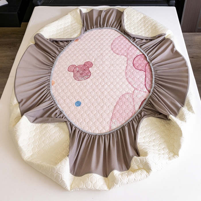 91家纺网 家纺一手货源 找家纺 摩卡 2024新品凉感丝床笠乳胶凉席三件套 流沙