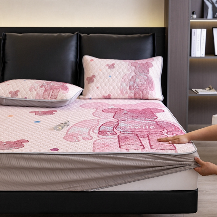 91家纺网 家纺一手货源 找家纺 摩卡 2024新品凉感丝床笠乳胶凉席三件套 流沙