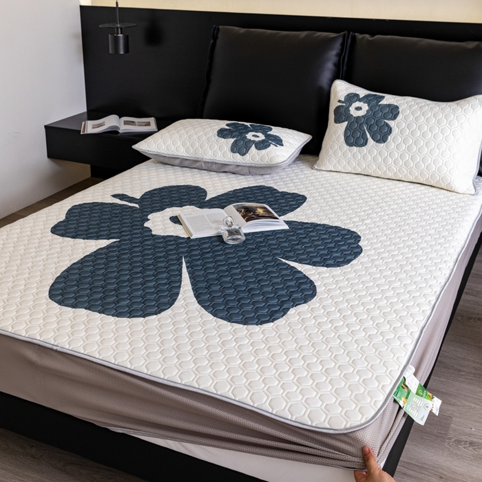 91家纺网 家纺一手货源 找家纺 摩卡 2024新品凉感丝床笠乳胶凉席三件套 瑞丽