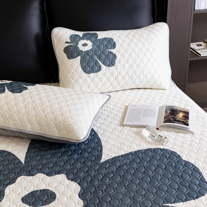 91家纺网 家纺一手货源 找家纺 摩卡 2024新品凉感丝床笠乳胶凉席三件套 瑞丽