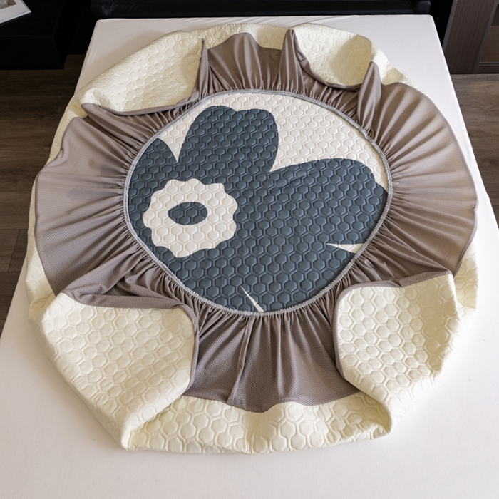 91家纺网 家纺一手货源 找家纺 摩卡 2024新品凉感丝床笠乳胶凉席三件套 瑞丽