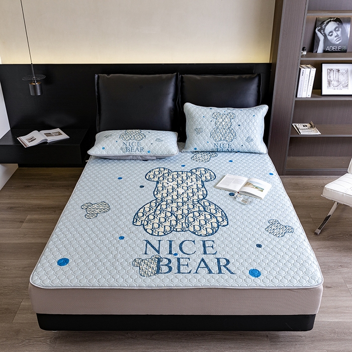 91家纺网 家纺一手货源 找家纺 摩卡 2024新品凉感丝床笠乳胶凉席三件套 萌迪