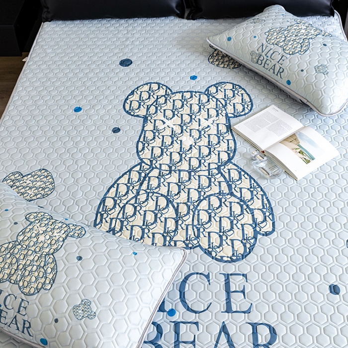 91家纺网 家纺一手货源 找家纺 摩卡 2024新品凉感丝床笠乳胶凉席三件套 萌迪