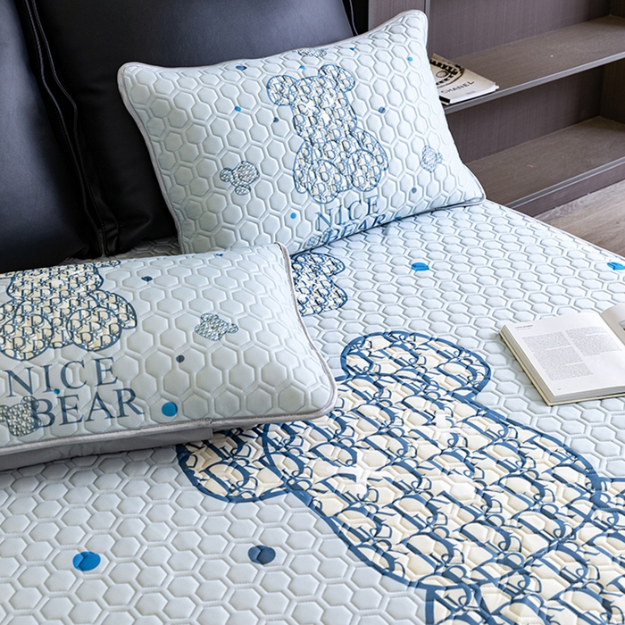 91家纺网 家纺一手货源 找家纺 摩卡 2024新品凉感丝床笠乳胶凉席三件套 萌迪