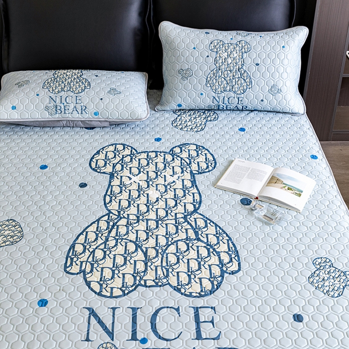 91家纺网 家纺一手货源 找家纺 摩卡 2024新品凉感丝床笠乳胶凉席三件套 萌迪