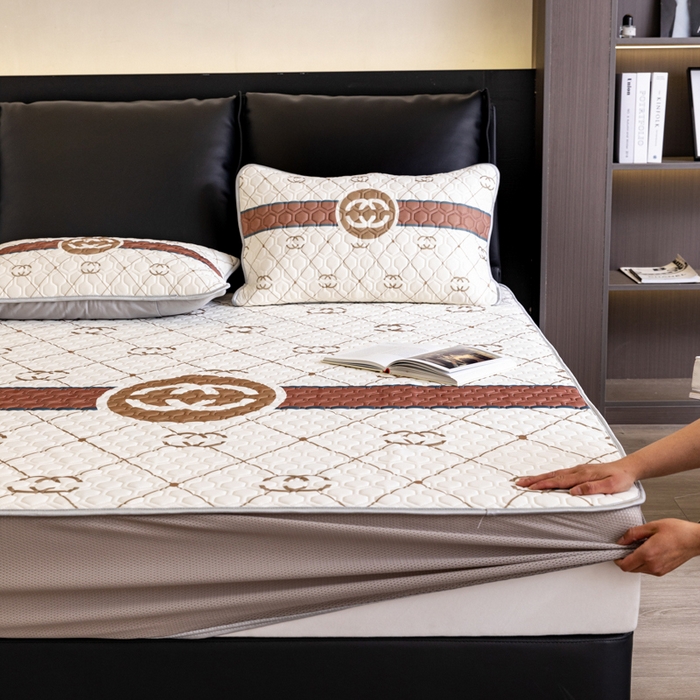 91家纺网 家纺一手货源 找家纺 摩卡 2024新品凉感丝床笠乳胶凉席三件套 风范