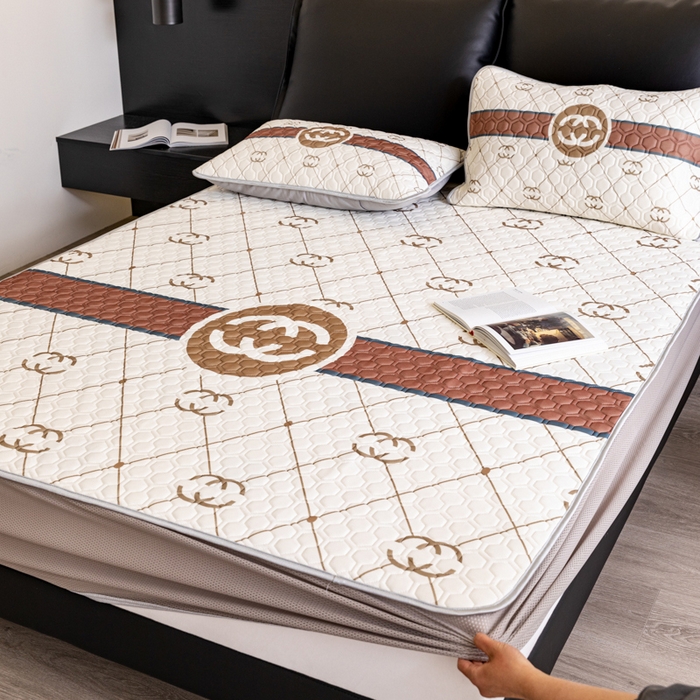 91家纺网 家纺一手货源 找家纺 摩卡 2024新品凉感丝床笠乳胶凉席三件套 风范