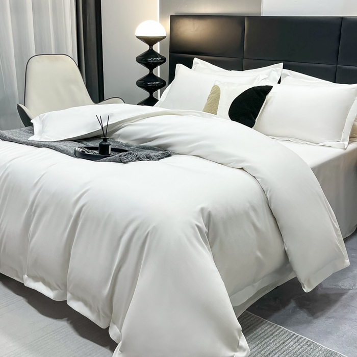 91家纺网 家纺一手货源 找家纺 乐卧家居 2026新款加厚160克宽边宾馆酒店四件套 宽边-月牙白