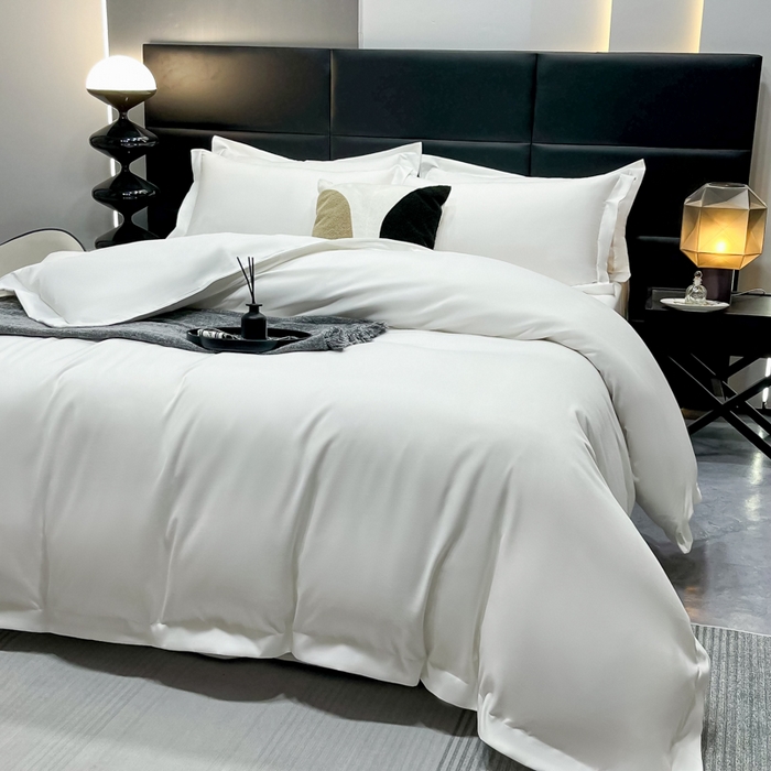 91家纺网 家纺一手货源 找家纺 乐卧家居 2026新款加厚160克宽边宾馆酒店四件套 宽边-月牙白