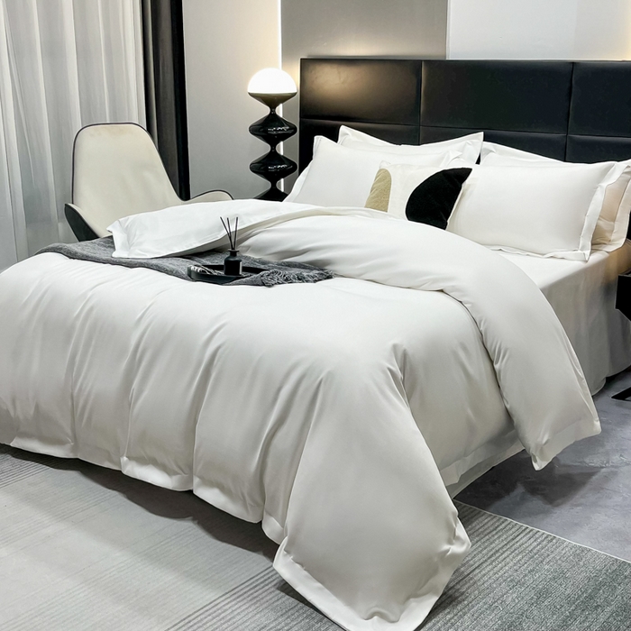 91家纺网 家纺一手货源 找家纺 乐卧家居 2026新款加厚160克宽边宾馆酒店四件套 宽边-月牙白