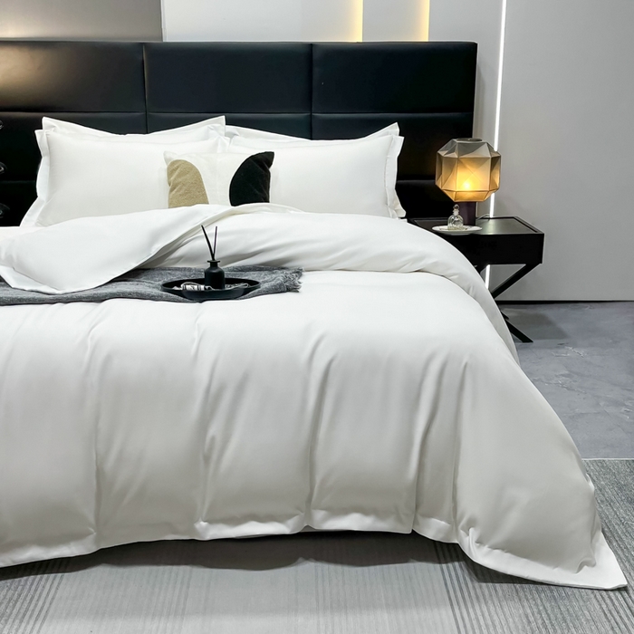 91家纺网 家纺一手货源 找家纺 乐卧家居 2026新款加厚160克宽边宾馆酒店四件套 宽边-月牙白