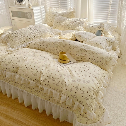 （总）宜凡 2023新款全棉蕾丝刺绣床盖四件套（单层被套）
