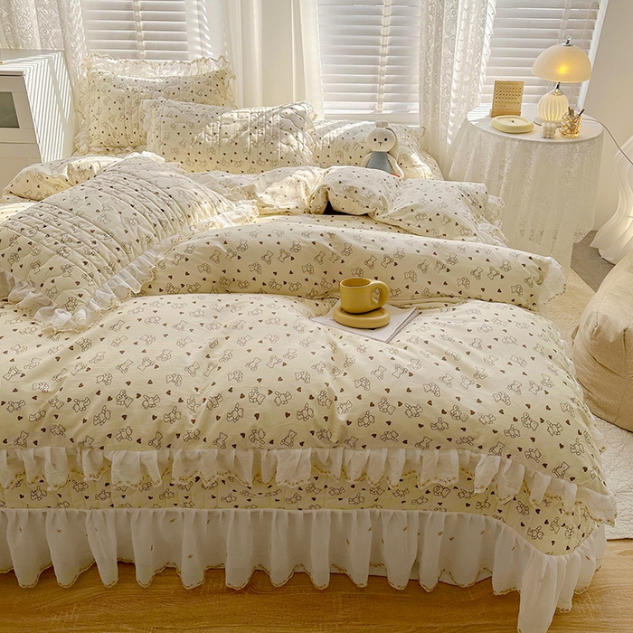 91家纺网 家纺一手货源 找家纺 （总）宜凡 2023新款全棉蕾丝刺绣床盖四件套（单层被套）