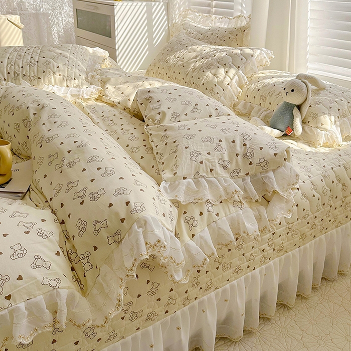 91家纺网 家纺一手货源 找家纺 （总）宜凡 2023新款全棉蕾丝刺绣床盖四件套（单层被套）