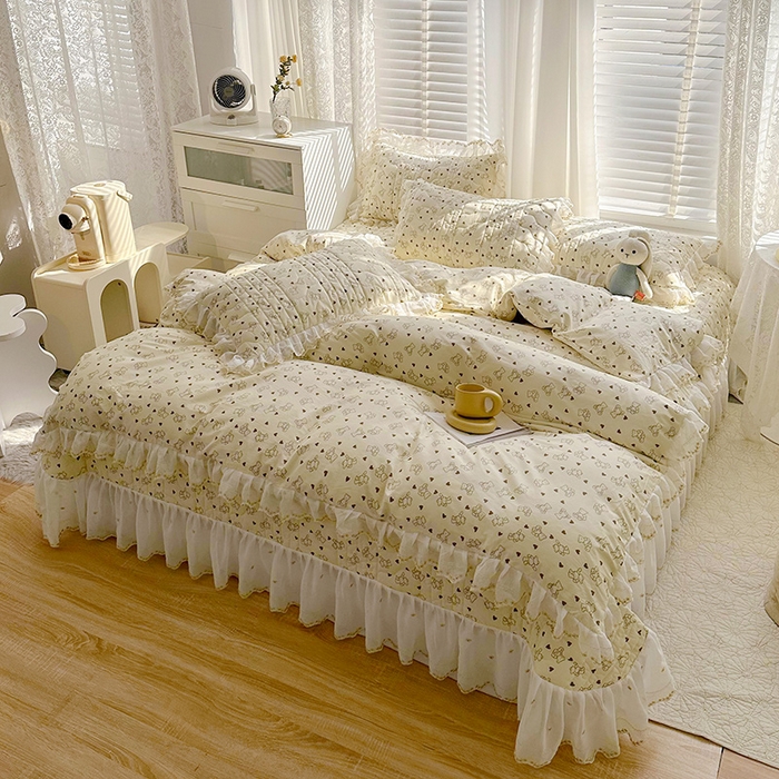 91家纺网 家纺一手货源 找家纺 （总）宜凡 2023新款全棉蕾丝刺绣床盖四件套（单层被套）