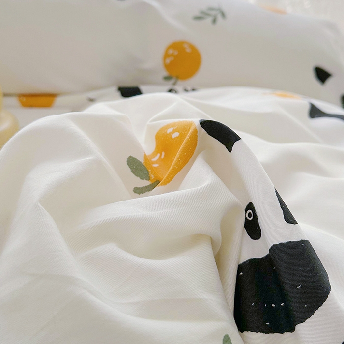 91家纺网 家纺一手货源 找家纺 宜凡 2023新款全棉蕾丝刺绣床盖四件套（单层被套） 黑白熊猫