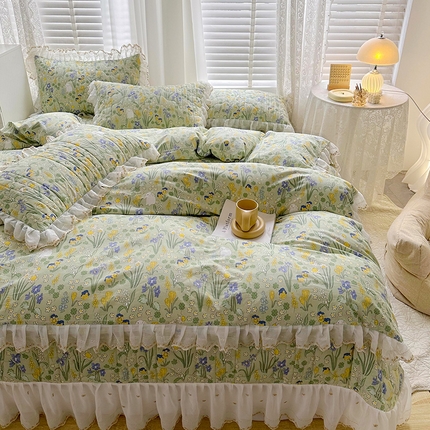 宜凡 2023新款全棉蕾丝刺绣床盖四件套（单层被套） 蔷薇织梦