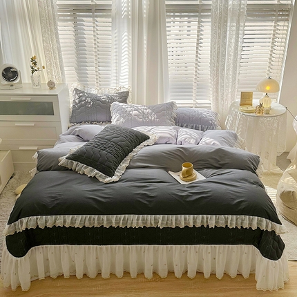 91家纺网 家纺一手货源 找家纺 （总）宜凡 2023新款全棉蕾丝刺绣床盖四件套（单层被套）