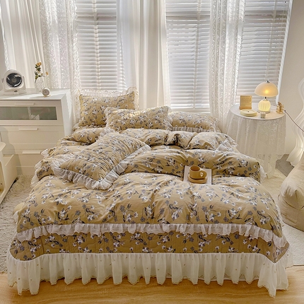91家纺网 家纺一手货源 找家纺 （总）宜凡 2023新款全棉蕾丝刺绣床盖四件套（单层被套）