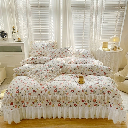 91家纺网 家纺一手货源 找家纺 （总）宜凡 2023新款全棉蕾丝刺绣床盖四件套（单层被套）