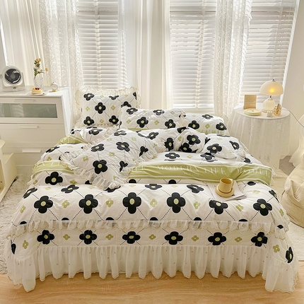 91家纺网 家纺一手货源 找家纺 （总）宜凡 2023新款全棉蕾丝刺绣床盖四件套（单层被套）