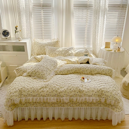  2023新款全棉蕾丝刺绣床盖四件套（夹棉被套） 布莱熊