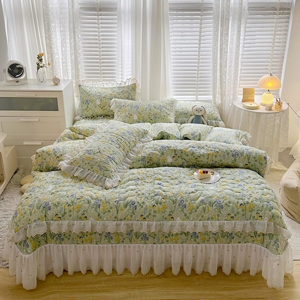 91家纺网 家纺一手货源 找家纺  2023新款全棉蕾丝刺绣床盖四件套（夹棉被套） 蔷薇织梦